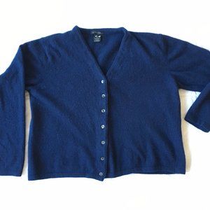 Vtg Navy Soft Wool Blend V Neck Cardigan Sweater